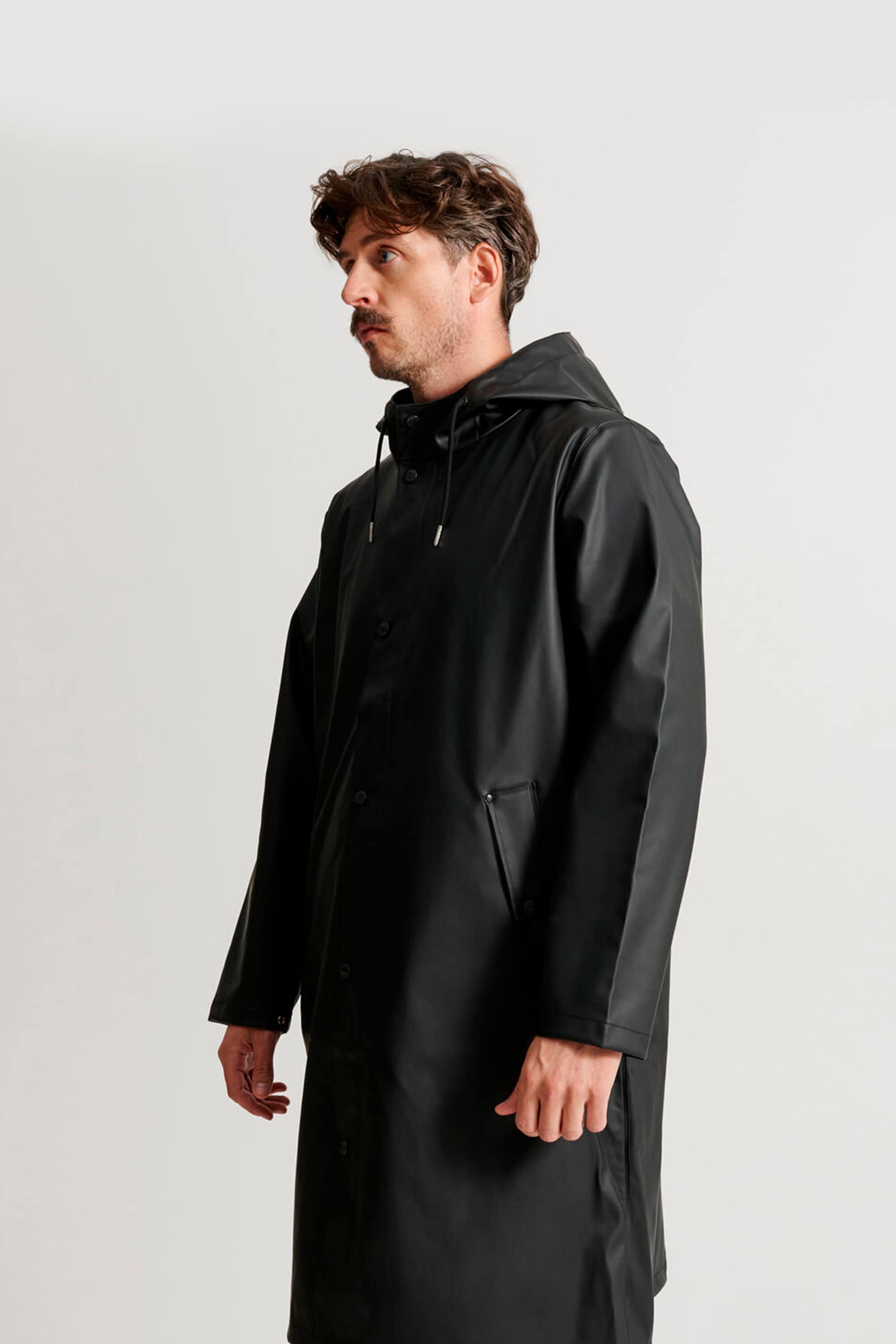 Long black rain jacket hot sale
